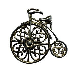 Vintage Danecraft brooch penny farthing cycle silver filigree style mid century